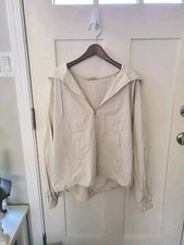 Ivory White Cotton 1/2 Zip-Up Hoodie Hooded Cute Long Sleeve Small/Medium