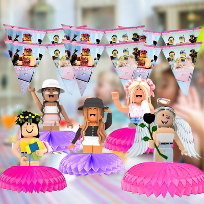 BlinBlin Pink Ro-blox Set Stoviglie E Decorazioni Per Feste Ragazze – Tema Videogiochi, Tovaglia, Piatti, Tazze, Palloncini E Topper Per 10 Ospiti