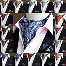 Men Fashion Paisley Tie Handkerchief Ascot Scarf Pocket Square Set