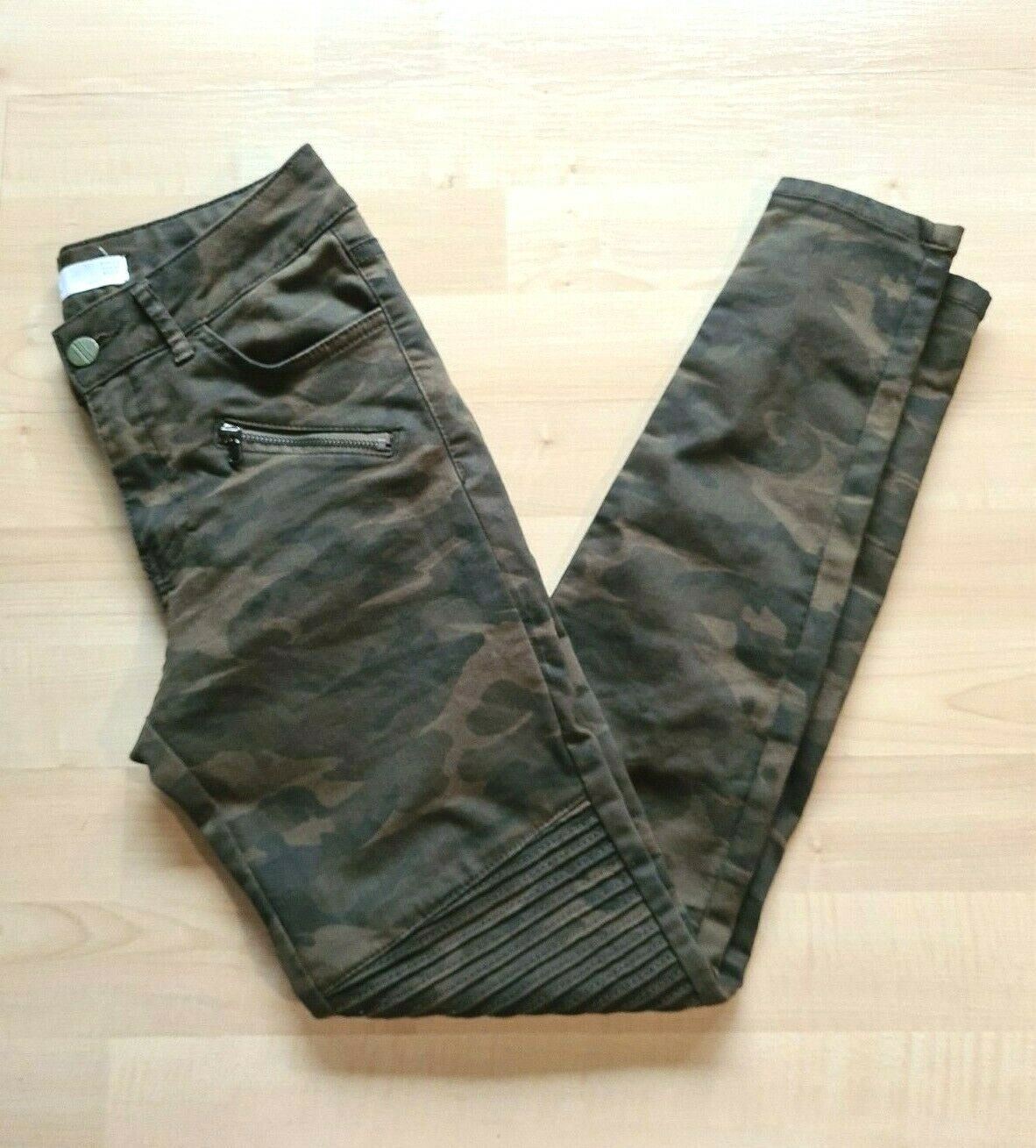 Zara Basic Z1975 Olive Green Camo Moto Skinny Jeans Women US 2 Camouflage Green