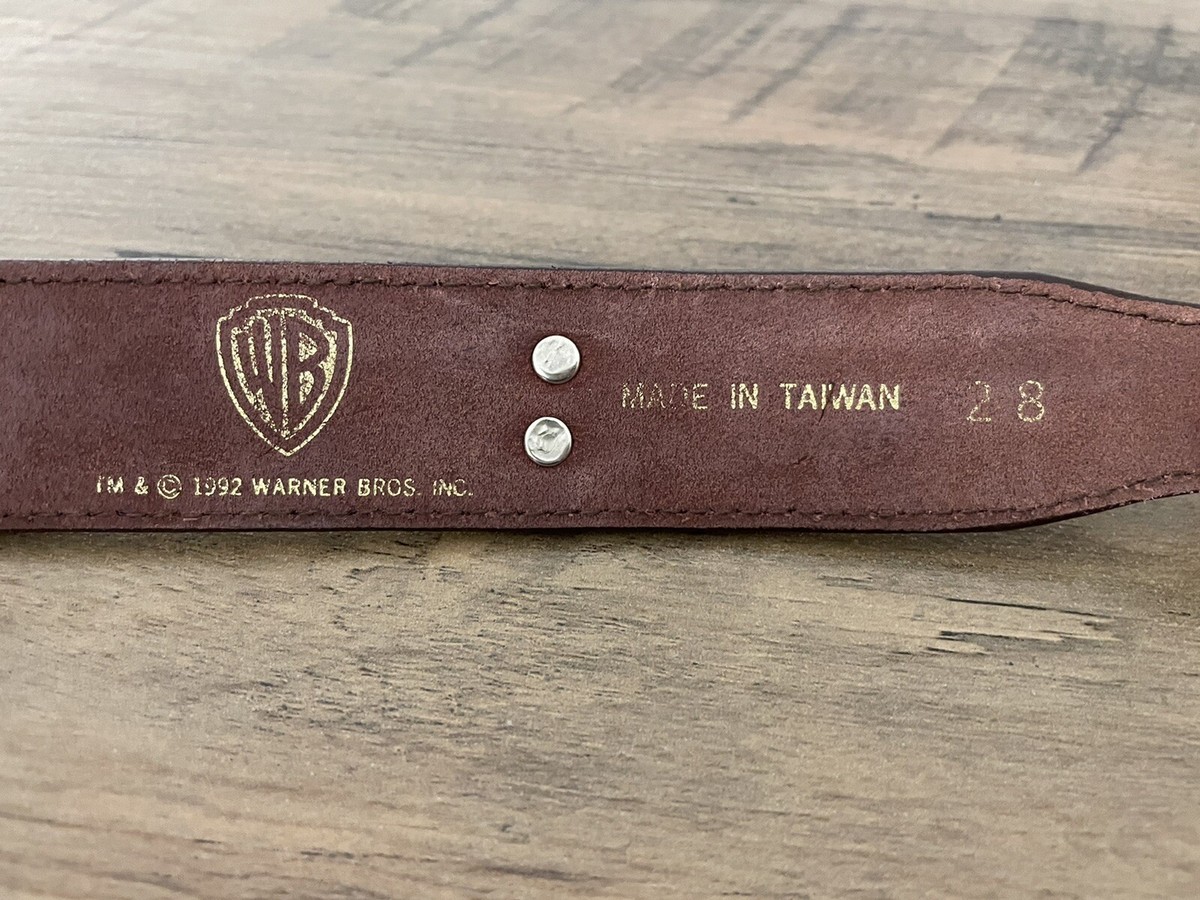 Vintage Looney Tunes Brown Leather Belt WB 1992 Bugs Daffy 