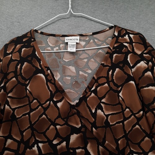Chicos Bluse Damen 3 US Größe XL-16 braun 3/4-Ärmel V-Ausschnitt befestigt Wickeloberteil - Bild 3 von 10