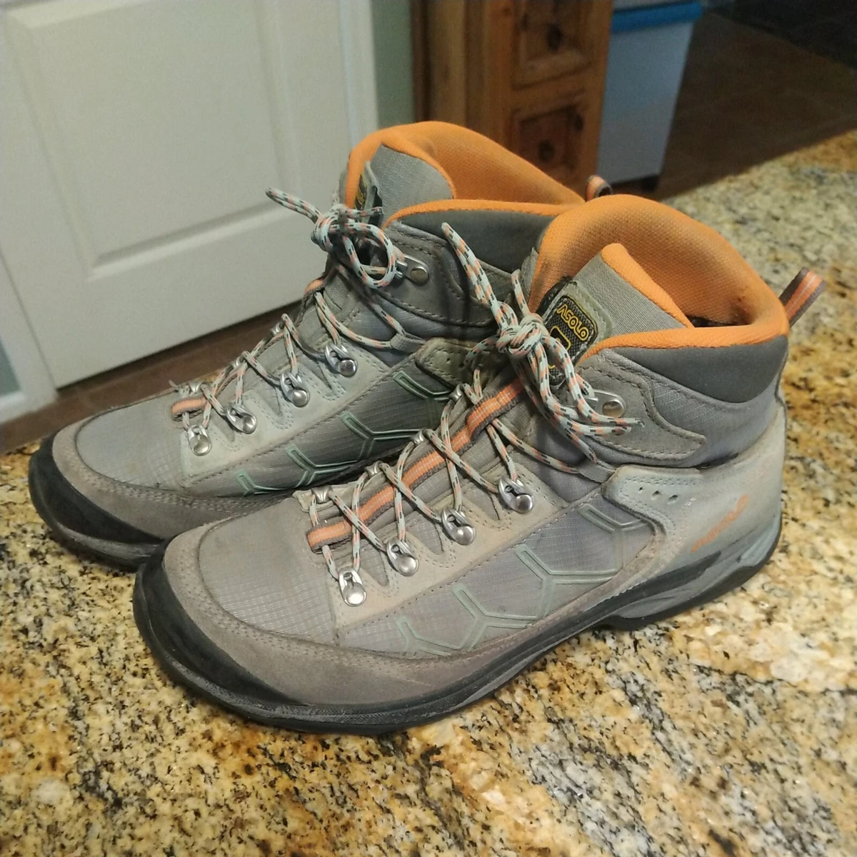 Asolo Falcon GV Hiking Boots Women s Size 6.5 M Gray Blue Orange MSRP 250