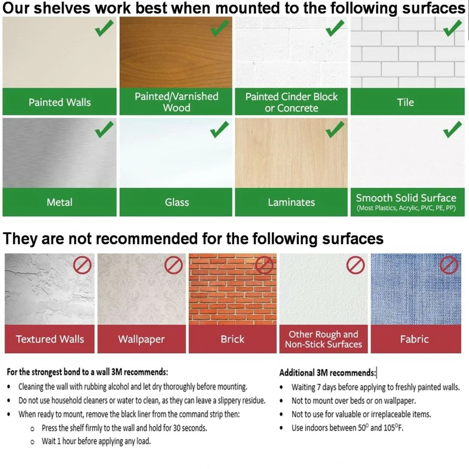 12" x 2" White Wall Shelf Easy No Hole Nail install 3M Command Adhesive Strips - Image 3 of 4