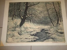 Vintage Etching  Winter Foreset Lanscape by  L Mariae