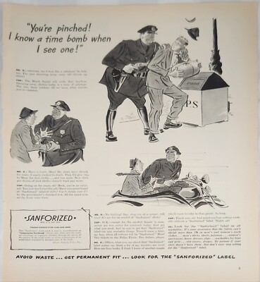 1944 Sanforized Pre Shrunk fabrics Vintage Ad Youre pinched I know a time bomb