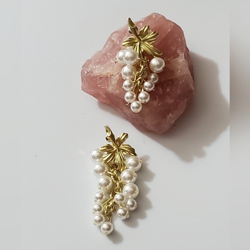 Trauben Ohrringe Perlen Neu Vintage Stil Gold Ohrhänger Perlen Weinberg Obst Geschenk - Bild 5 von 11