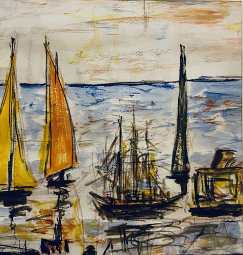 Mid Century Expressionist Coastal Beach Painting Signed Watercolor Seascape 22” - Picture 4 of 21