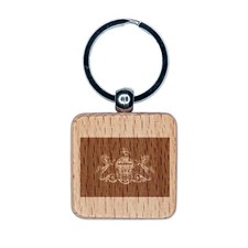 Pennsylvania State Flag Engraved Wood Square Keychain Tag Charm