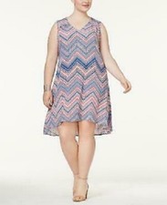 NY Collection Plus Size Sleeveless Keyhole Sheath Dress 1X Blue-Red #4108