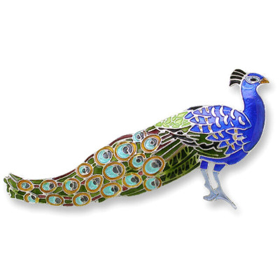   New ZARLITE Enamel Brooch Pin PEACOCK Sterling Silver Plated Jewelry ZARAH CO.