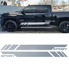 2x Matte Silver Sport Side Skirt Door Decal Sticker Stripe For Chevy Silverado