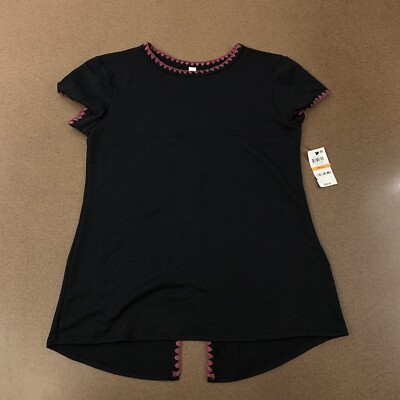 Ideology Women's Small Black Blanket Stitch Short Sleeve Split Back Active Tee