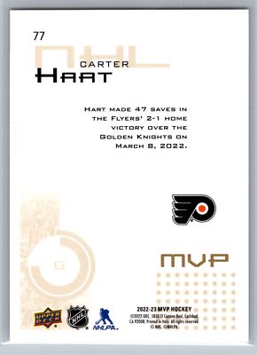 2022-23 Upper Deck MVP #77 Carter Hart 20th Anniversary Gold