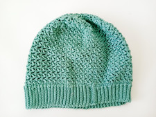 Turquoise Blue-Green Hand Crocheted Crochet Beanie. 100 Cotton S/M NEW