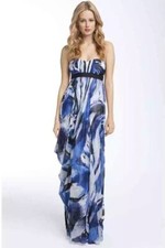 BCBG MAXAZRIA Size 4  Blue Wave  Strapless Cascading Waterfall Evening Gown EUC
