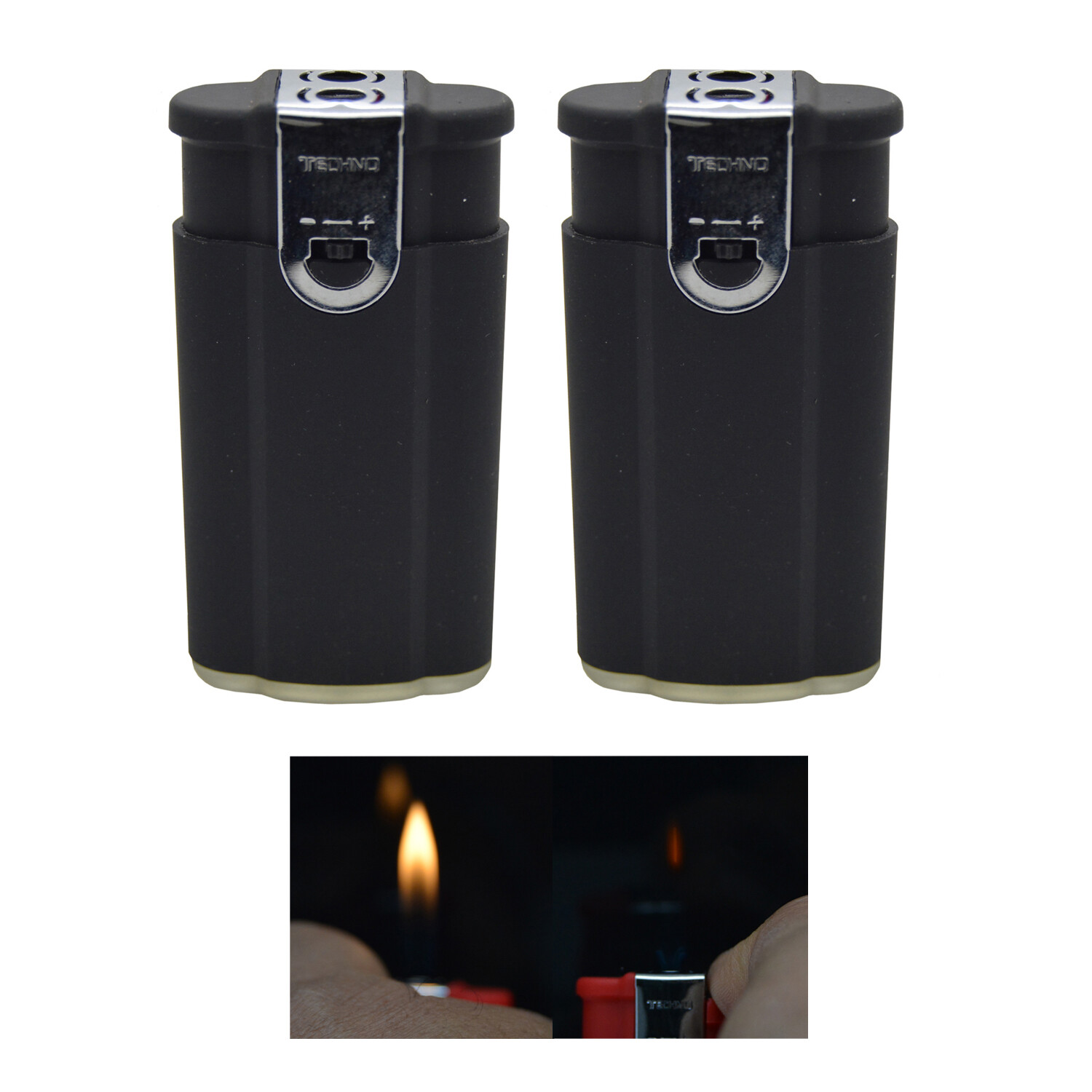 2 pcs "Black" Dual Flame Torch Soft & Windproof Flame Butane Refillable Lighter