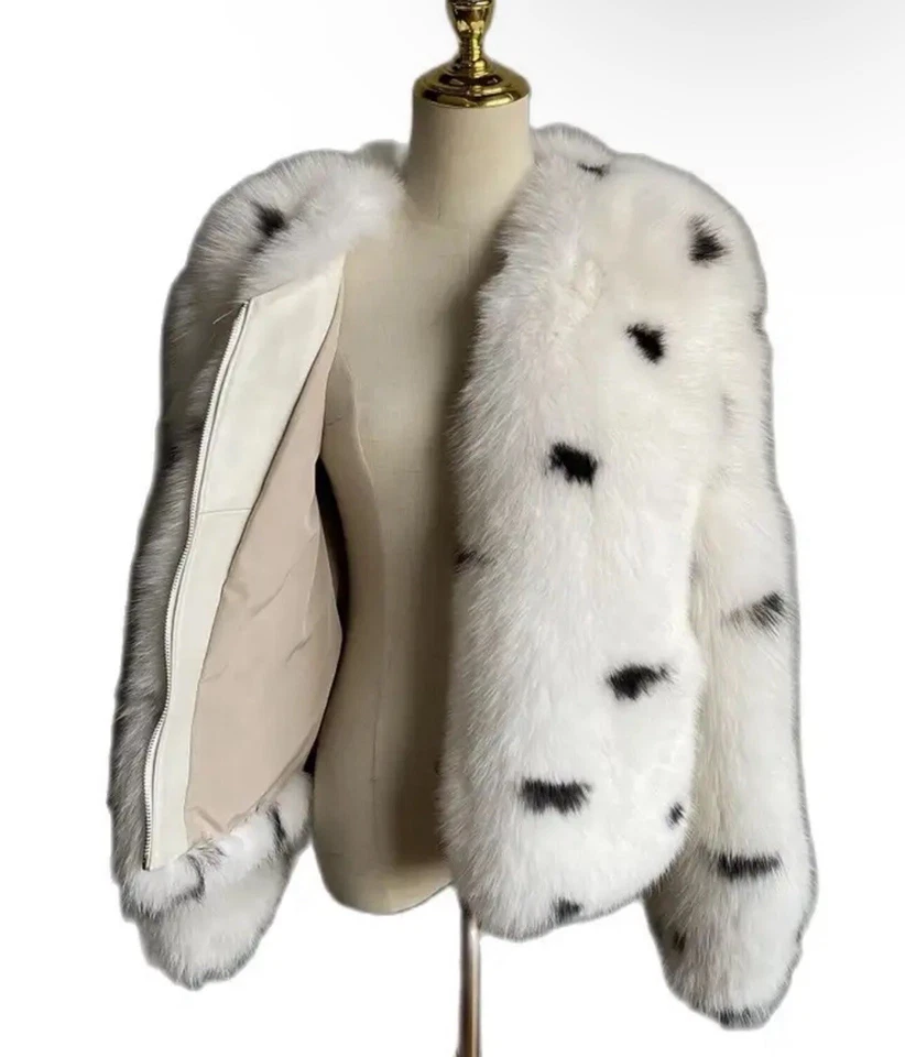 Womens L Warm REAL Fox Fur Jacket Coat Korean Casual Overcoat Outwear - Image 2 of 4