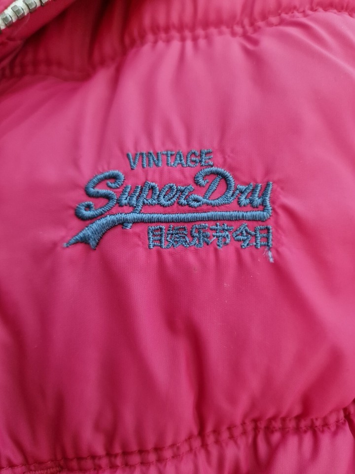 Superdry Ladies Pink Puffer Fur Trim Hood Body Warmer Gilet Small eBay