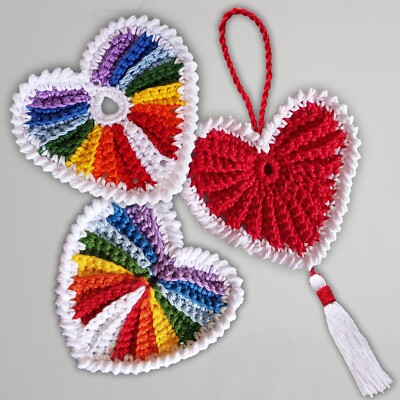 Heart Rainbow Crochet Pattern: PDF Heart Crochet Ecological, Bookmark Heart