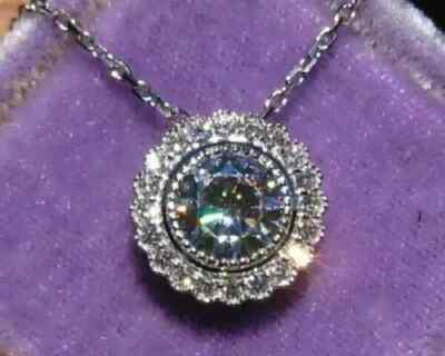 Delicated 3Ct Lab Created Diamond Halo Pendent 14K White Gold Finish Free Chain