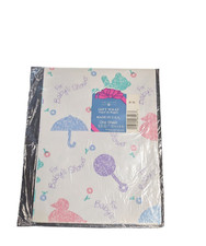 Vintage Forget Me Not Gift Wrap Paper Baby Shower Umbrella Teddy Bear Ephemera