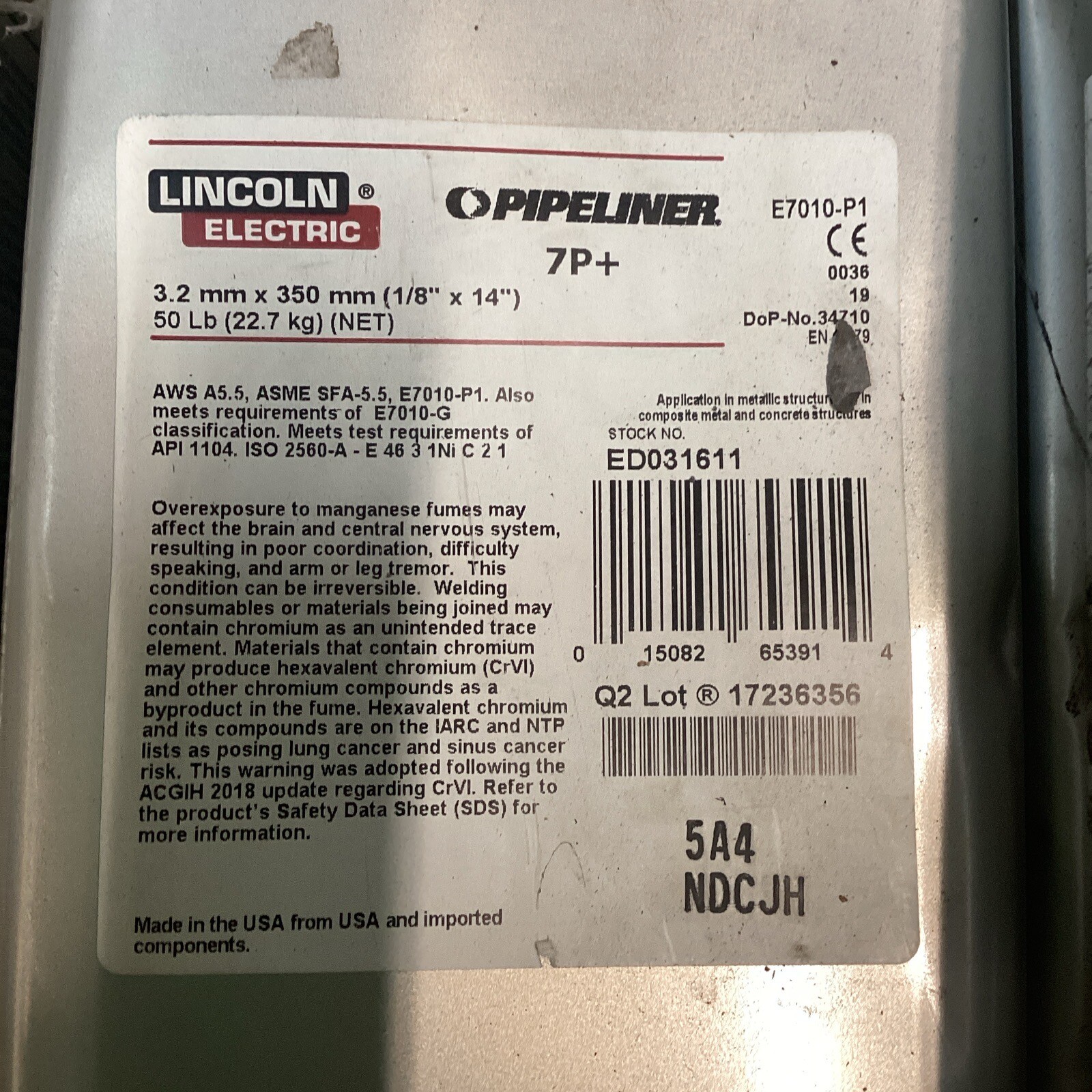 50lb. Can 1/8”x14” Lincoln Electric 3.2 x 350mm Pipeliner 7P+ Stick