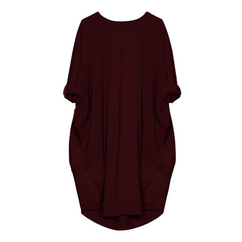 Womens Oversized Long Sleeve Midi Dress Ladies Pockets Casual Baggy T-Shirt Tops - Picture 29 of 47