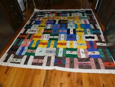 1970's Rectangles Quilt Handmade Hand Tie 83 x 92 Inches
