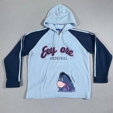 VTG Disney Eeyore Original Fleece Hoodie Womens XL Light Blue Embroidered Y2K