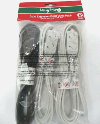 Extension Cord Value Pack (3-piece set) INDOOR USE 9' Brown, 9' White, 15' White