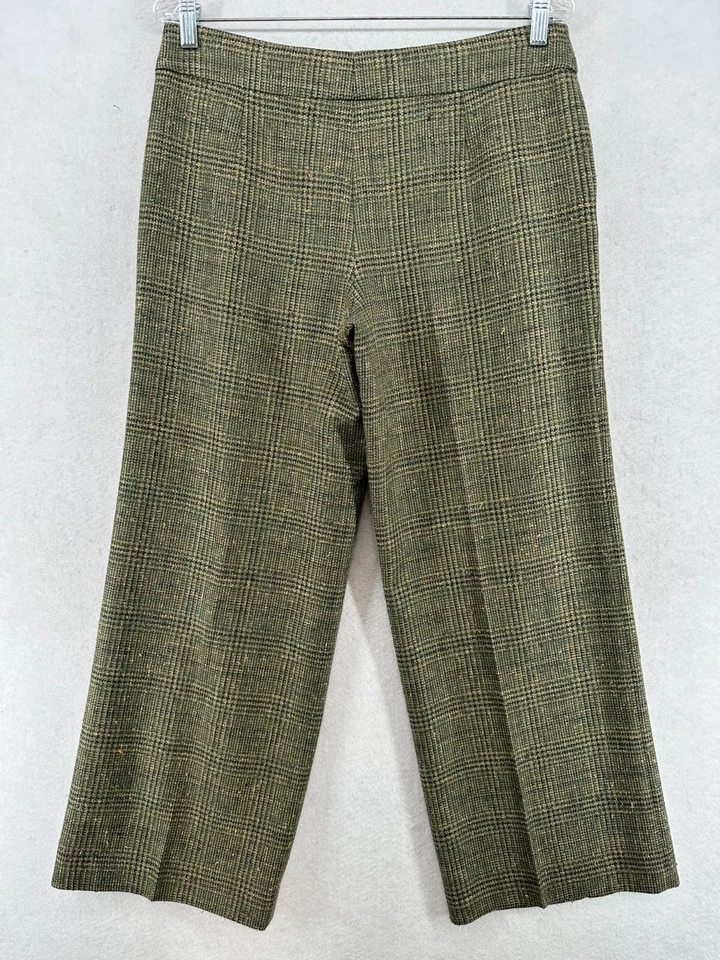 Pantalones ESCADA Mujer 38 Lana Mezcla Seda Tweed Frontal Cremallera Pantalón Recto Verde Foto 2 de 4