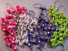 100 NEW 1/8 OZ. LEAD HEAD JIG HEADS CRAPPIE WALLEYE PINK WHITE GREEN PURPLE