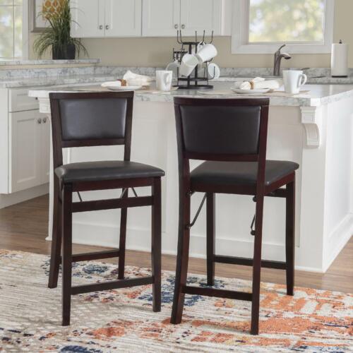 Foldable Wood Counter Bar Stool Padded Backrest Seat Dining Kitchen Table Chair - Picture 12 of 14