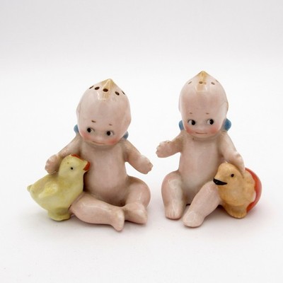 Antique Rose O'Neill Easter Kewpies, Bunny and Chick, Shakers, C1910-30