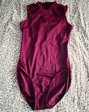 Balera Women  s Red Solid High-Neck Leotard with Mesh Panels, Zip-Back