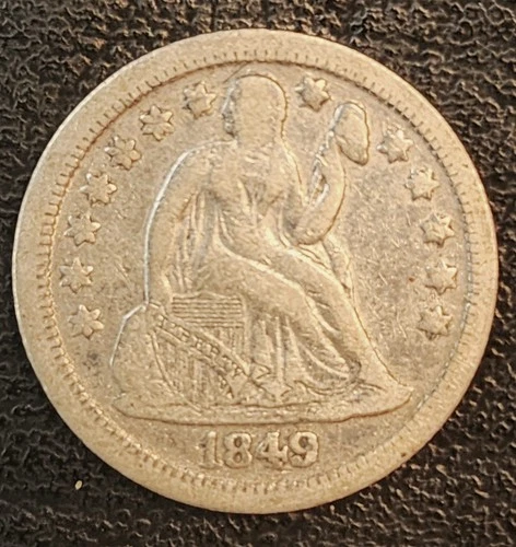 Top 100 Variety RPD f-104 1849 O Seated Liberty Silver Dime small o VF Details