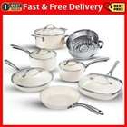 Gotham Steel Cream 12 pc Non Stick Ceramic Cookware Set with Stay Cool Handles