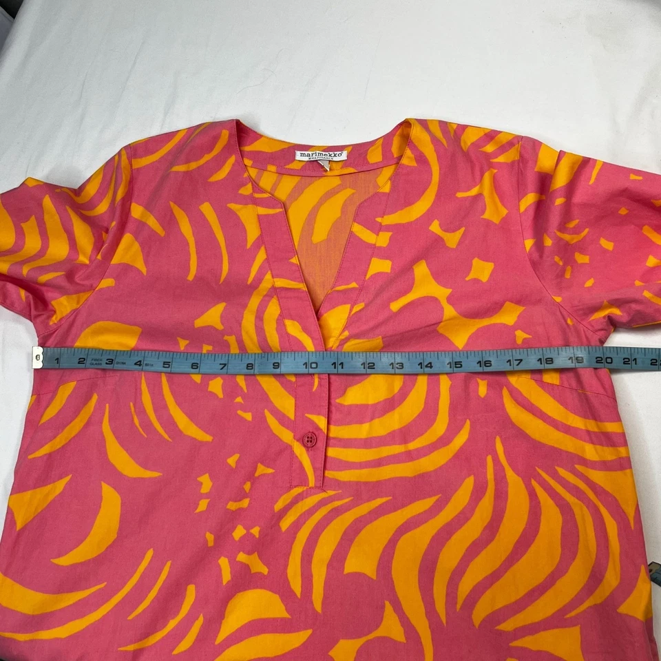 Vintage Marimekko Mika Piirainen Tunic Dress Pink Orange Swirl Print 36 US 6 - Image 4 of 4