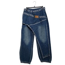 Women's High Waist Straight Wide Leg Jeans Heavy Duty Spliced Denim Pants Medium