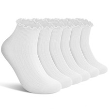 Ruffle Socks Womens 6 Pairs  Cute Ankle Lettuce Edge Frilly 5-9 White  6 Pairs  