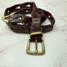 Fossil Braided Leather Belt Brass Buckle Mens Womens Brown 46" Long Quality