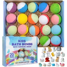 Bath Bomb Gift Set with Toys Inside, 20 Pack Organic Bath Bombs for Kids, Kids S