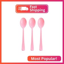50 Pcs Pink Plastic Spoons, Pink Plastic Silverware Heavy Duty, Disposable Cutle