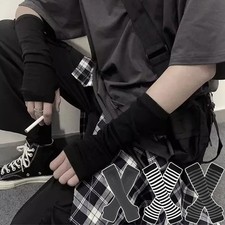 Punk Long Arm Gloves Adjustable Elastic Interval Stripe Fingerless Glove Protect