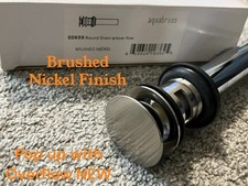 Aquabrass ABDR00699 699 Pop up Round Drain W/ Overflow Brushed Nickel Finish NEW
