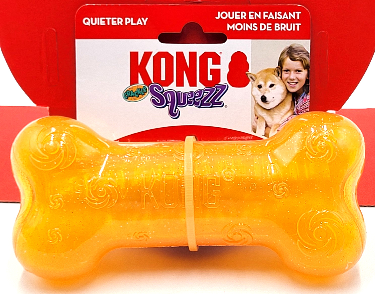 Kong Squeezz Crackle Bone Medium No Squeak Dog Fetch Toy 6.5" *Pick Color