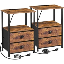 Night Stand Set 2, Nightstand with Charging Station, End Tables with Storage ...