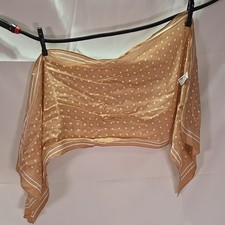 Polka Dot Satin Square Scarf Tan White Rayon Silk Women's Clothing Accessory