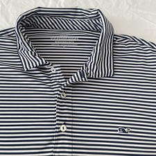 Vineyard Vines Performance Golf Polo Shirt Mens L Navy White Striped Whale Logo